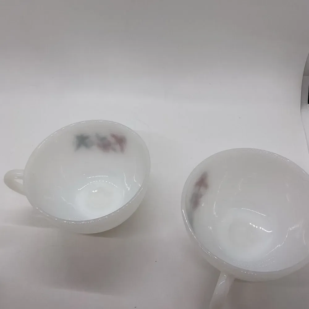 Vintage Fire King Milk Glass Honeysuckle Creamer and 2 Cups